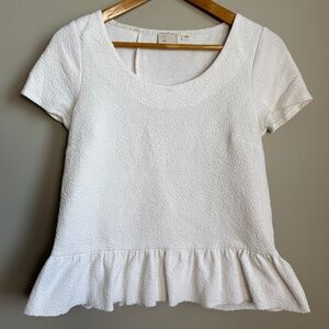 Anthropologie Postmark Short Sleeve‎ Textured Peplum Top White Small Scoop Neck